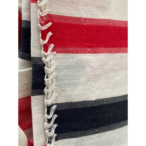 Vintage Fabric Red White Navy Stripe Quilting Sewing Cloth Cotton ~208 X 36 AS I - Picture 5 of 16